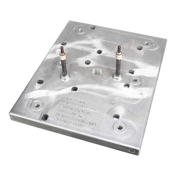 A Garland / US Range middle/rear heater casting metal plate with holes and screws.