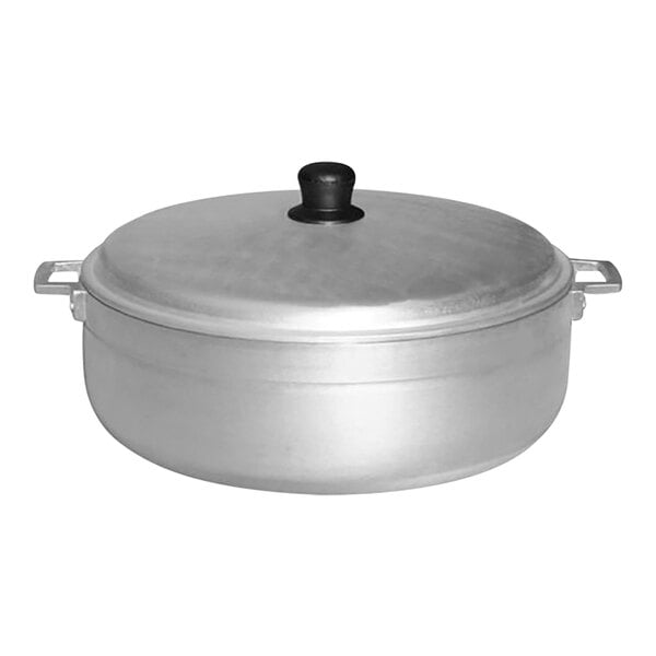 A silver Town cast aluminum pot with a lid.