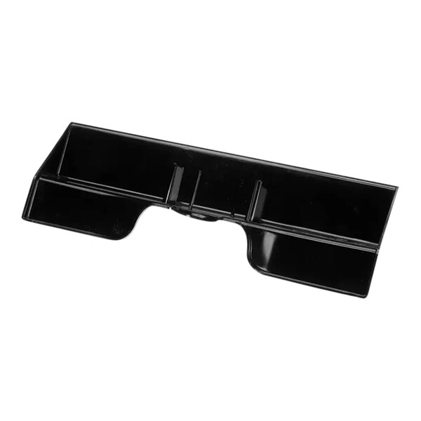 A black plastic splash shield with a handle and holes.