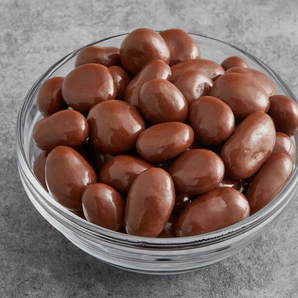 A bowl of Albanese milk chocolate covered raisins.