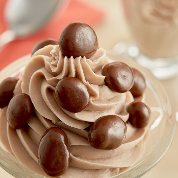 A bowl of ice cream with Albanese milk chocolate covered raisins.