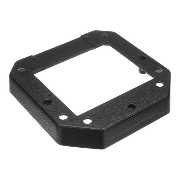 A black plastic square base plate with holes.