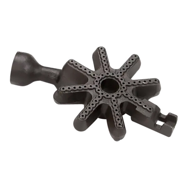 A black metal Garland / US Range top burner front with holes in it.