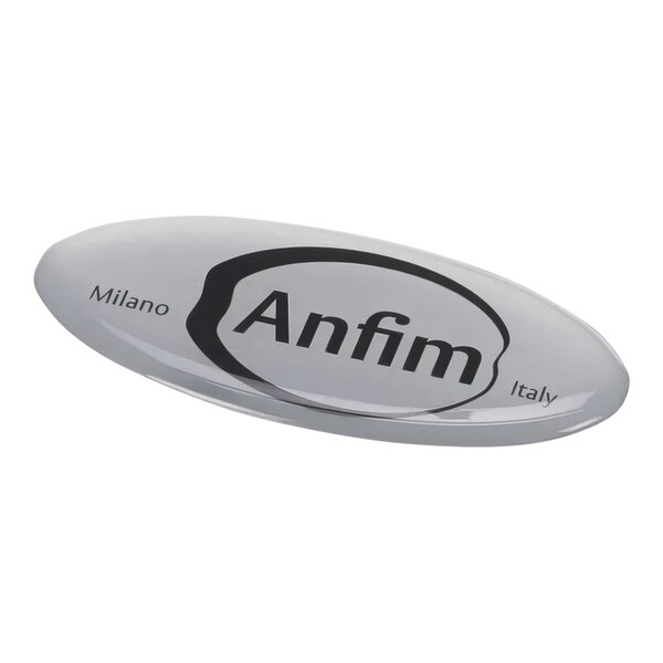 A white oval Anfim sticker with black text.