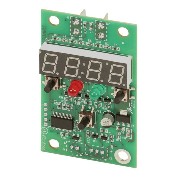 A green circuit board with a digital display.