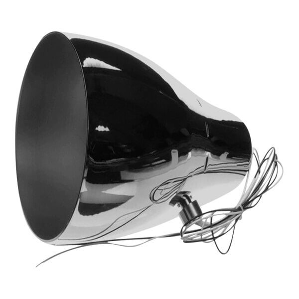 A black and silver Vollrath heat lamp shade with swivel.