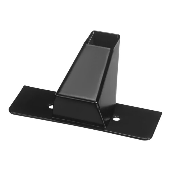A close-up of a black metal Anfim spout bracket with holes.