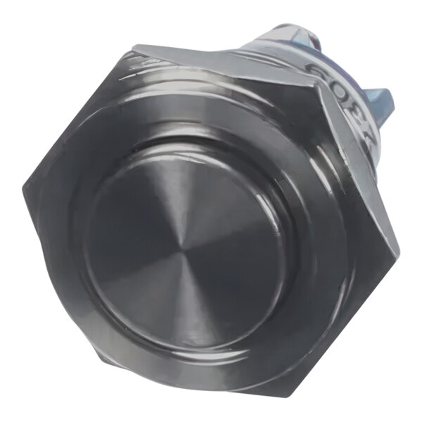 A stainless steel Anfim low voltage button with a black knob.