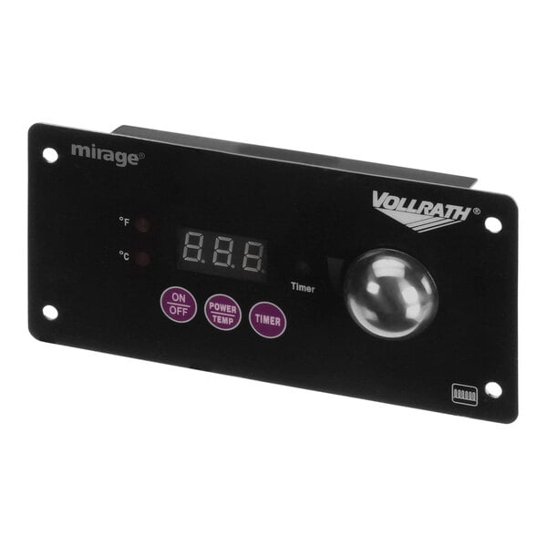 A black electronic Vollrath control box with a purple digital temperature display.