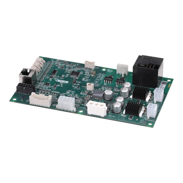 A white and green circuit board with black buttons.