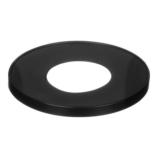 A black plastic gasket with a white circle inside.