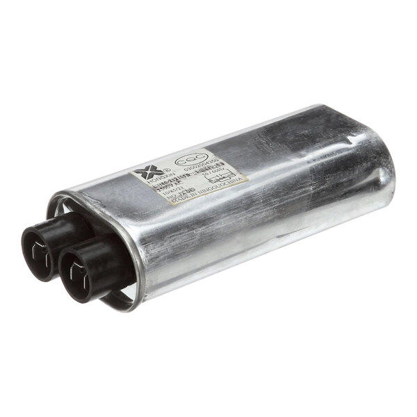 A silver Merrychef capacitor with black ends.