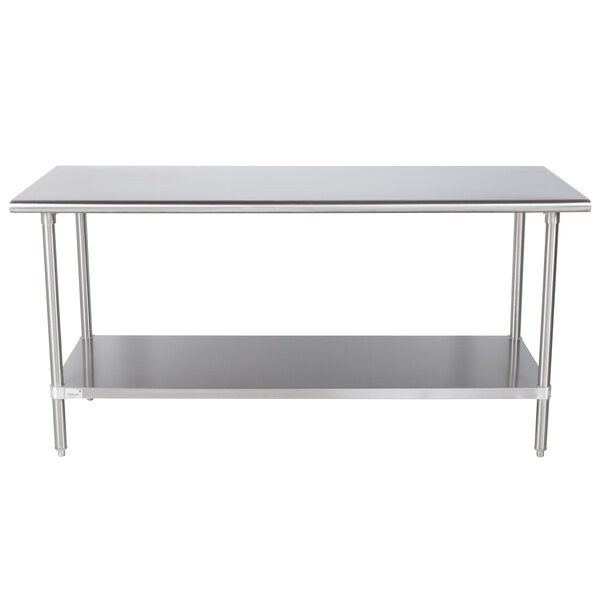 An Advance Tabco stainless steel work table with undershelf.