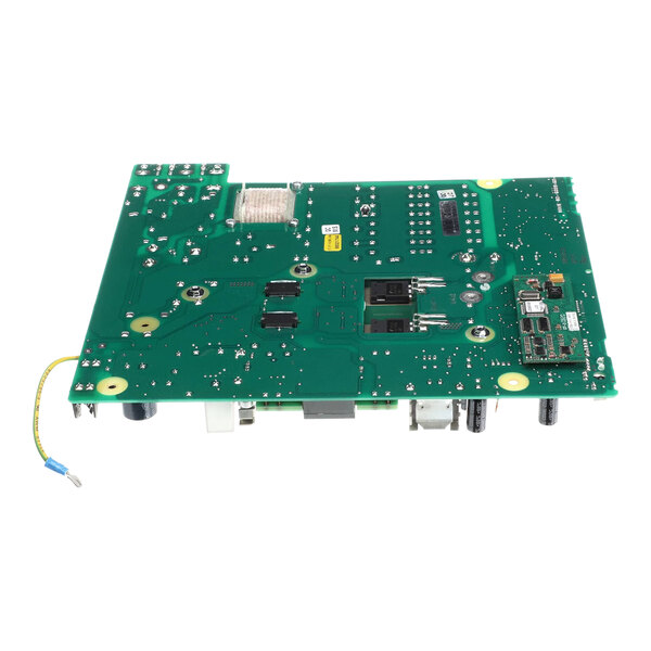 A green circuit board with many small components and wires.