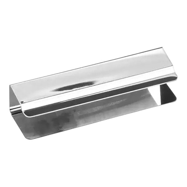 A silver metal HNGCOVER1216 hinge cover for a countertop food warmer.