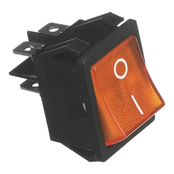 An Anfim On/Off switch with a black and orange toggle switch and orange light.