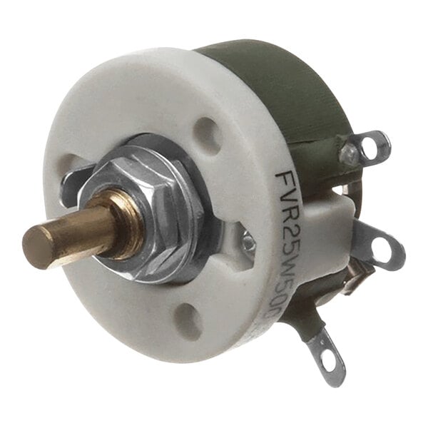 A small round white and green Nemco rheostat.