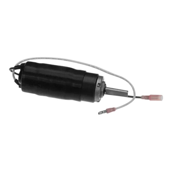 A close-up of a black electric motor with wires.