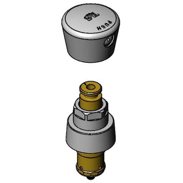 A T&S metering faucet cartridge with a blank push button on it.