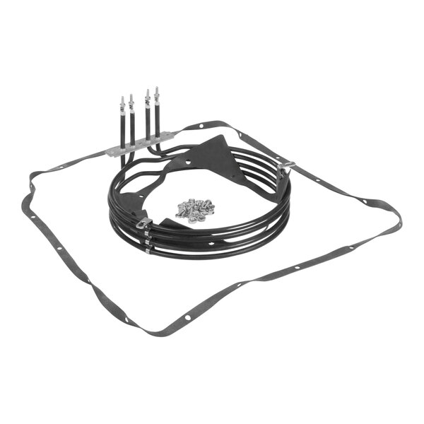 A Merrychef heater assembly kit with a black wire and metal straps.