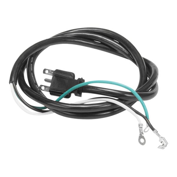 A black electrical cable with a white plug and green and white wires for a Vollrath XAA0006 Power Cord.