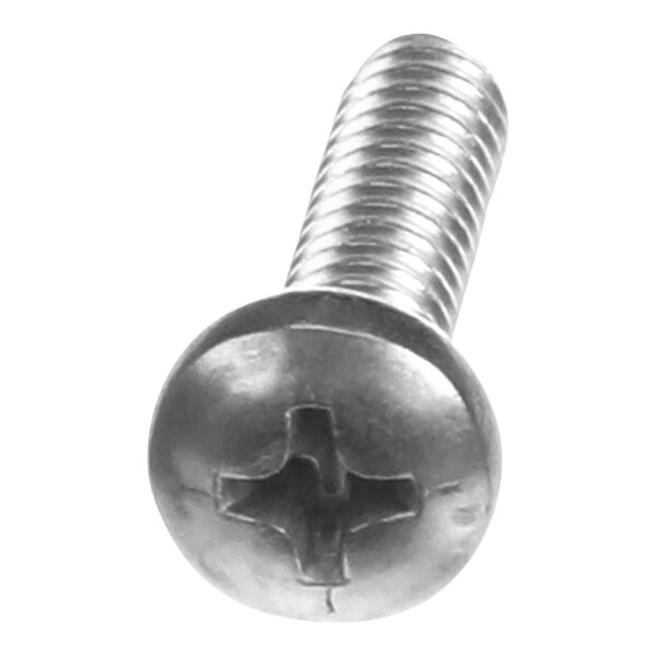 A close-up of a Garland / US Range pan head screw with a cross on it.