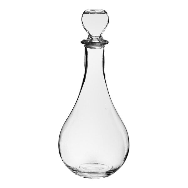 A case of 6 clear glass Bormioli Rocco decanters with a stopper.