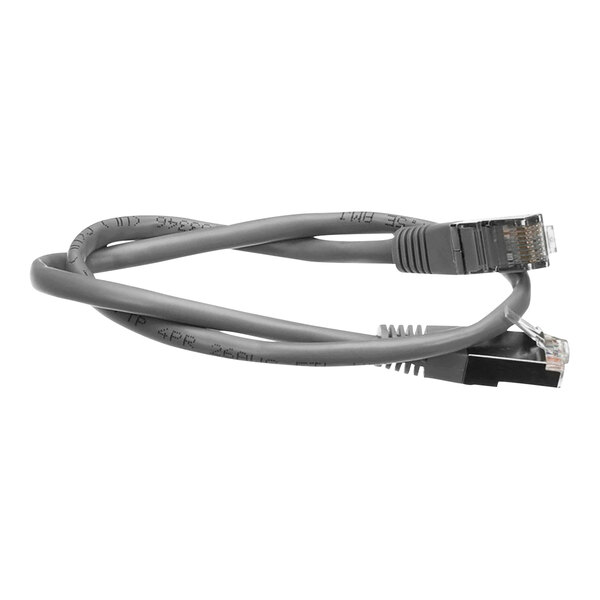 A black and grey Merrychef Patch Cable with a close-up of the connectors.