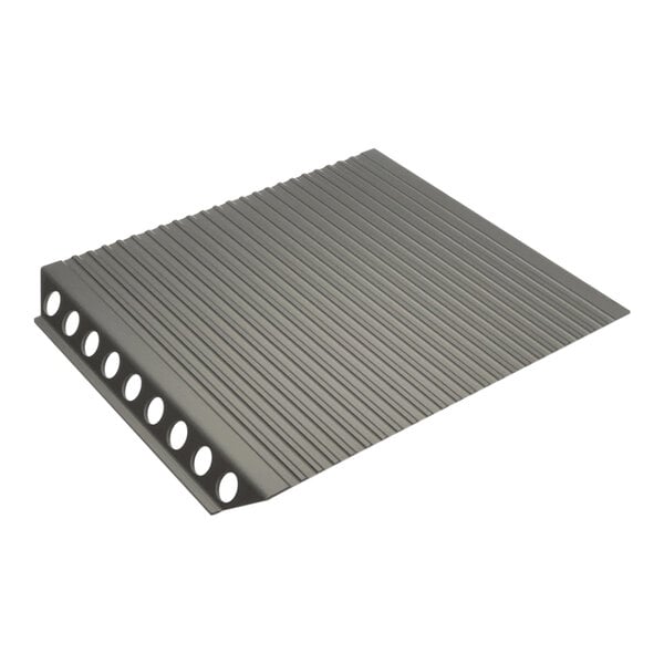 A grey metal Merrychef griddle cook plate with holes.