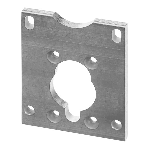 A white metal motor mount plate with holes.