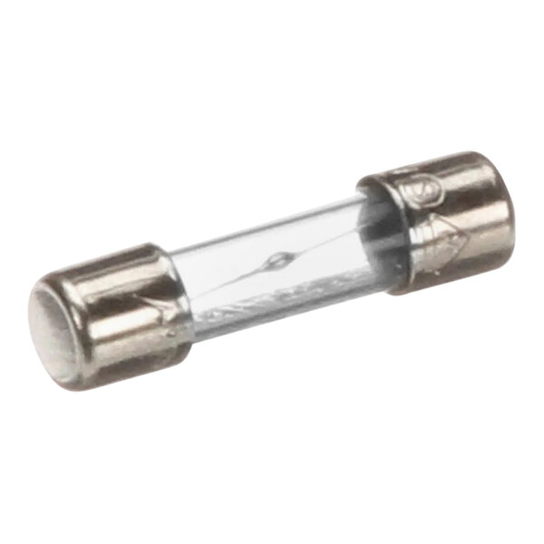 A close-up of a Garland / US Range slow fuse with a glass tube and metal caps.