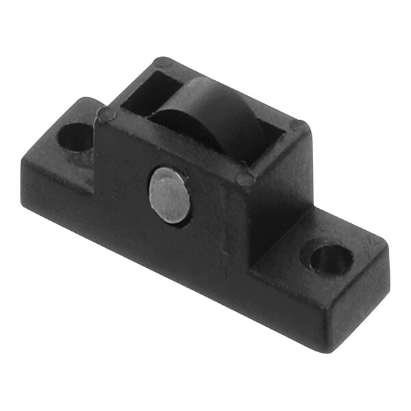 A black plastic Vollrath door roller with a round metal latch.