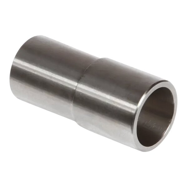 A stainless steel metal pipe nozzle with a hole at the end.