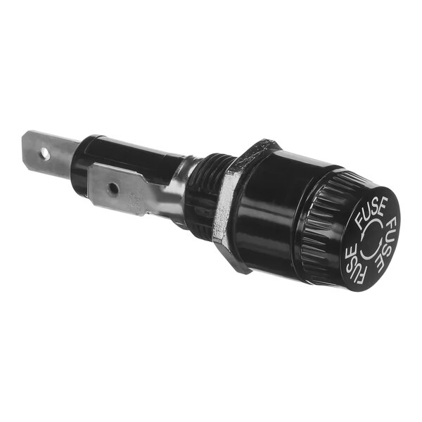 A close-up of a black and silver Anfim 500183 fuse holder with a white background.