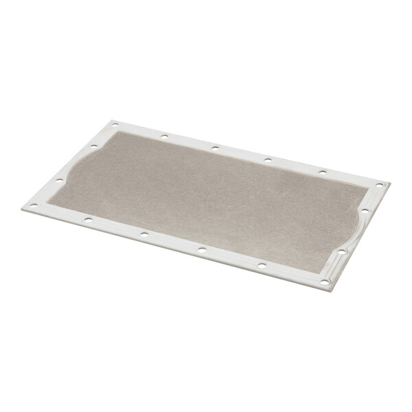 A rectangular white metal partition plate with holes.