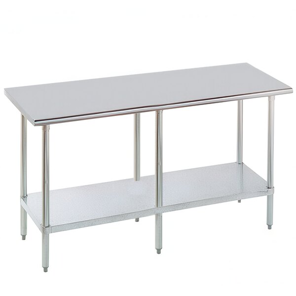 An Advance Tabco stainless steel work table with an undershelf.