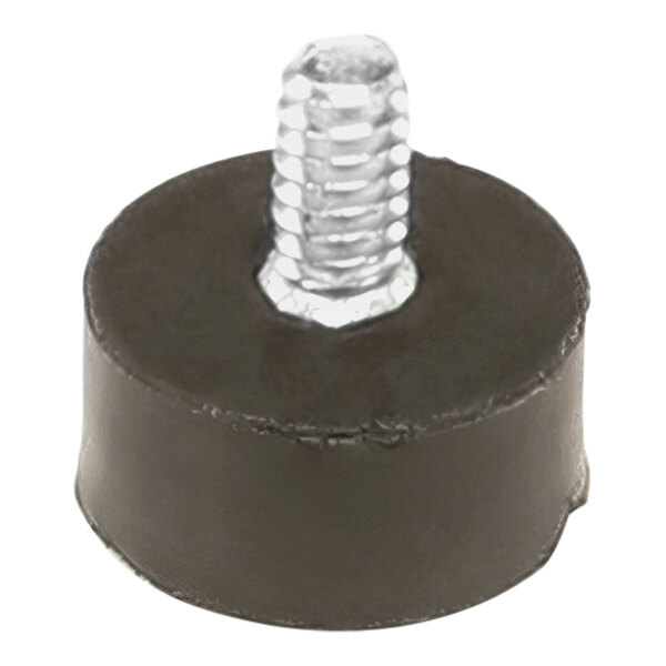 A round rubber bumper with a metal bolt.