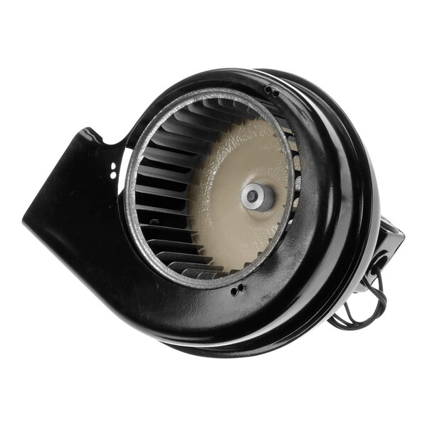 A black and silver Cretors blower fan.