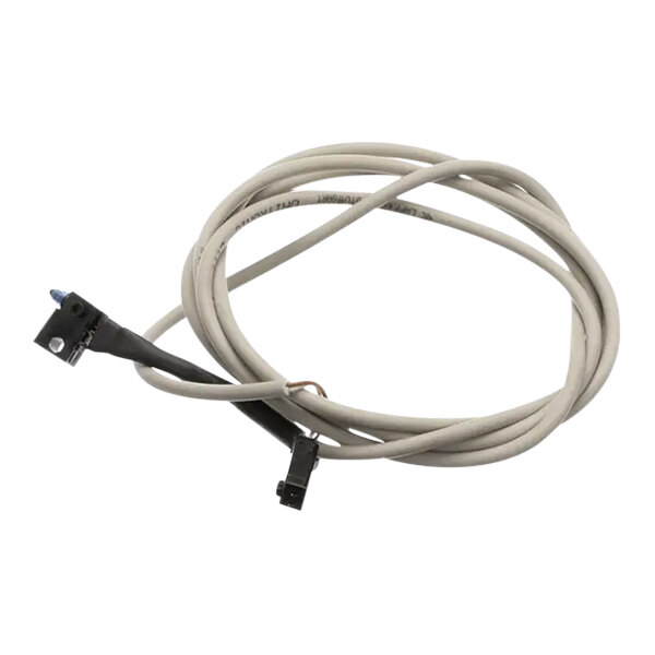 A white cable with a black connector on the end.