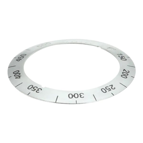 A circular white Garland / US Range oven dial insert with black numbers.