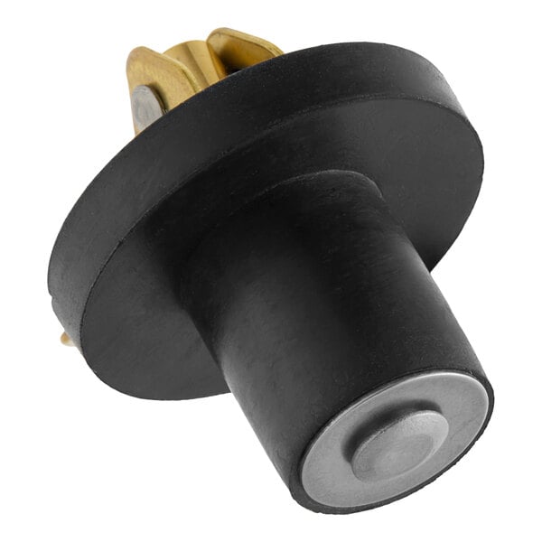 A black and brass drain plug for commercial kitchen equipment.