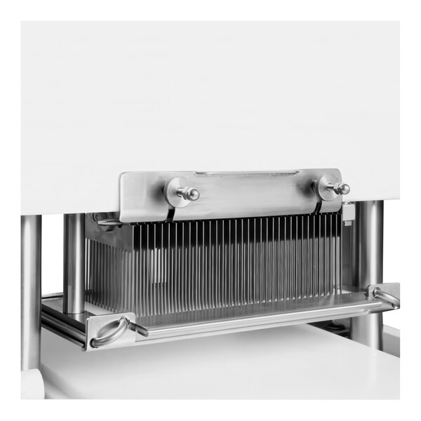 A commercial meat tenderizer machine with metal blades.
