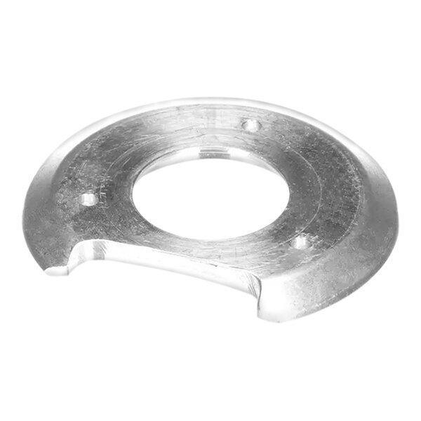 A silver metal Garland / US Range seal cap with a hole in the center.