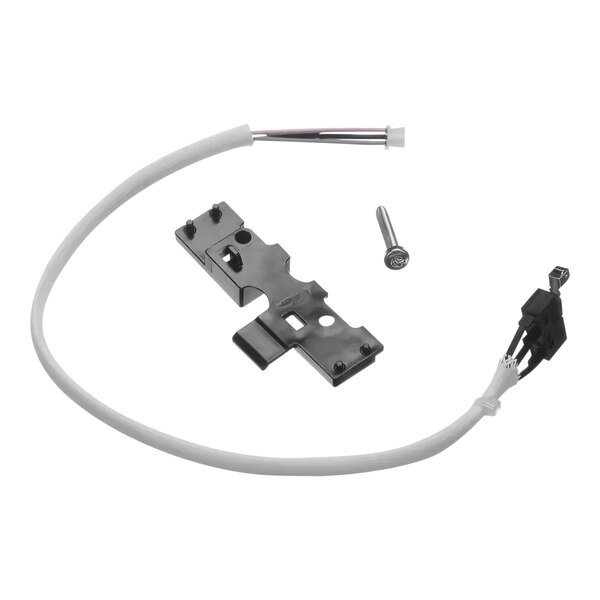 A white cable with a connector and a bolt.