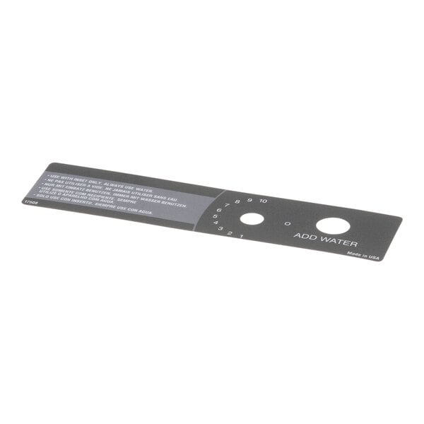 A black rectangular Vollrath label control with white text.