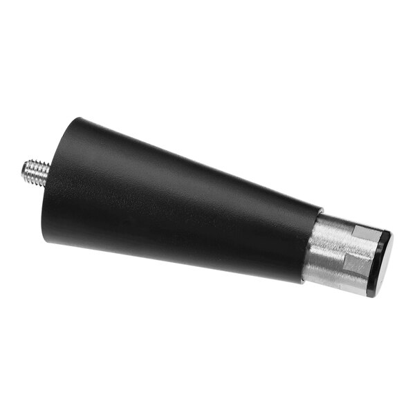 A black metal pipe with a silver metal cap.