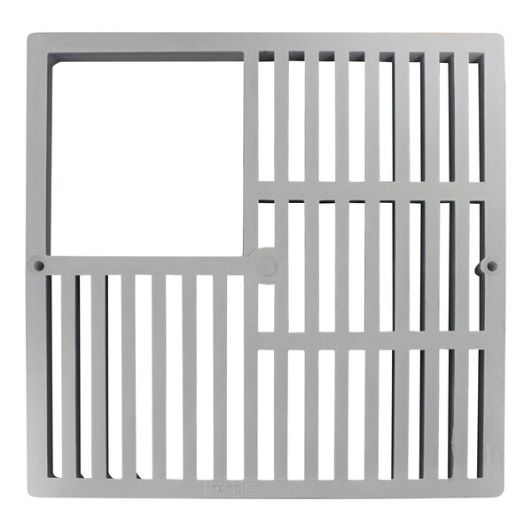 A white square PVC floor grate with holes.