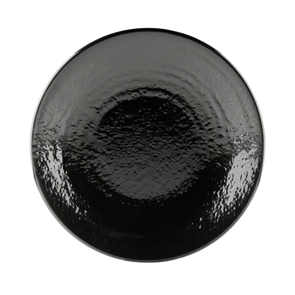 A black Elite Global Solutions plate with a textured surface.