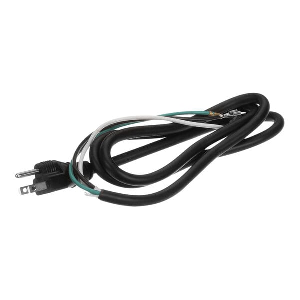 A black Vollrath power cord with white wires and a white plug.