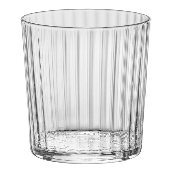 A Bormioli Rocco Exclusiva double old fashioned glass with a straight edge.